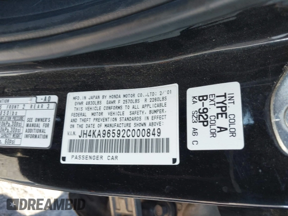 2002 Acura RL с VIN JH4KA96592C000849, выставлен на аукционе IAAI как лот 41159027 с пробегом Не указан миль и . История ставок и продаж доступна на DreamBid. Изображение 9.