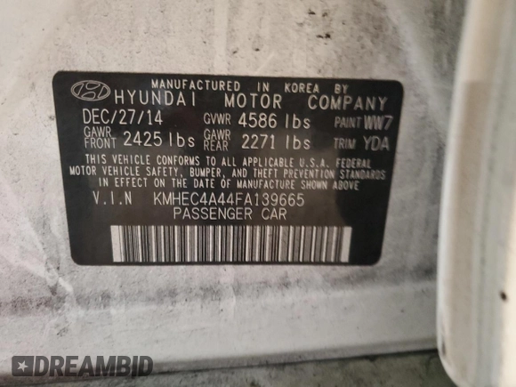 2015 Hyundai Sonata Hybrid Limited with VIN KMHEC4A44FA139665, listed as a Copart auction lot 53496275 with 203,986 mi miles and Salvage Title. Bid and sale history available at carsss.com. Image 12.