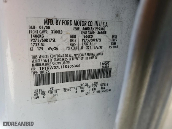 2001 Ford F-150 SuperCrew XLT with VIN 1FTRW07L11KE06364, listed as a Copart auction lot 85957154 with 0 mi miles and Salvage Title. Bid and sale history available at carsss.com. Image 12.