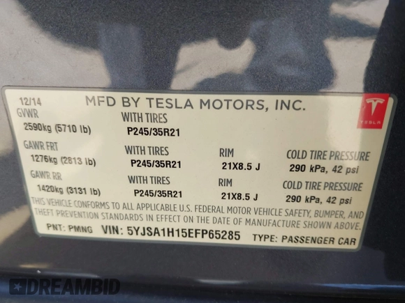 2014 Tesla Model S 60 с VIN 5YJSA1H15EFP65285, выставлен на аукционе IAAI как лот 42297394 с пробегом 178 866 миль миль и . История ставок и продаж доступна на DreamBid. Изображение 9.