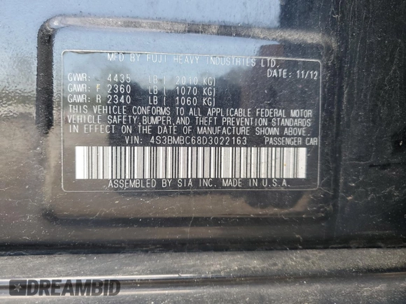 2013 Subaru Legacy Premium with VIN 4S3BMBC68D3022163, listed as a Copart auction lot 55426805 with 127,360 mi miles and Salvage Title. Bid and sale history available at carsss.com. Image 12.