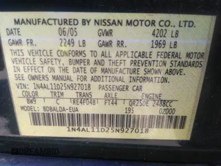 2005 Nissan Altima SL z VIN 1N4AL11D25N927018, wystawiony jako IAAI lot #34605529 z przebiegiem 123 679 mil mil oraz . Historia ofert i sprzedaży dostępna na DreamBid. Obrazek 9.