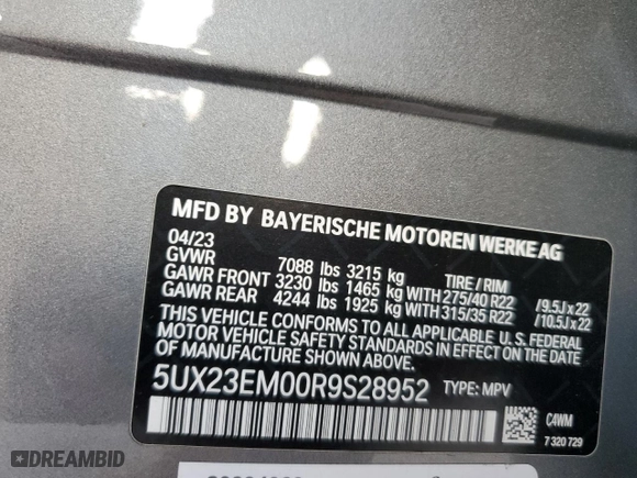 2024 BMW X7 xDrive40i with VIN 5UX23EM00R9S28952, listed as a Copart auction lot 44230025 with 0 mi miles and Salvage Title. Bid and sale history available at carsss.com. Image 13.