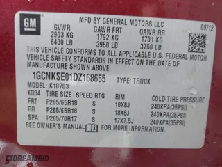 2013 Chevrolet Silverado 1500 LT with VIN 1GCNKSE01DZ168655, listed as a IAAI auction lot 41488652 with 102,224 mi miles. Bid and sale history available at carsss.com. Image 9.