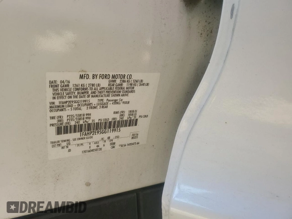 2016 Ford Taurus SEL with VIN 1FAHP2E95GG119915, listed as a Copart auction lot 88401305 with 96,486 mi miles and Salvage Title. Bid and sale history available at DreamBid. Image 14.