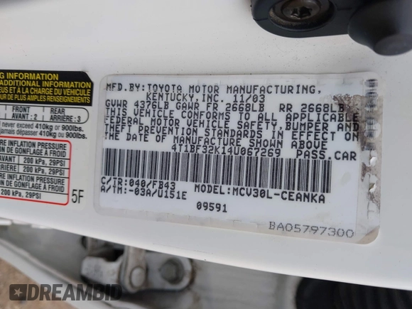 2004 Toyota Camry LE with VIN 4T1BF32K14U067269, listed as a IAAI auction lot 41528507 with 208,346 mi miles. Bid and sale history available at carsss.com. Image 9.