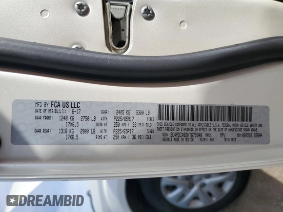 2017 Dodge Journey SE with VIN 3C4PDCAB2HT675948, listed as a Copart auction lot 54778875 with 84,544 mi miles and Salvage Title. Bid and sale history available at DreamBid. Image 13.