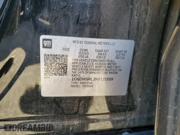 2022 Cadillac CT4-V z VIN 1G6DH5RL2N0121059, wystawiony jako Copart lot #71968614 z przebiegiem 55 049 mil mil oraz Szkody całkowita. Historia ofert i sprzedaży dostępna na DreamBid. Obrazek 14.