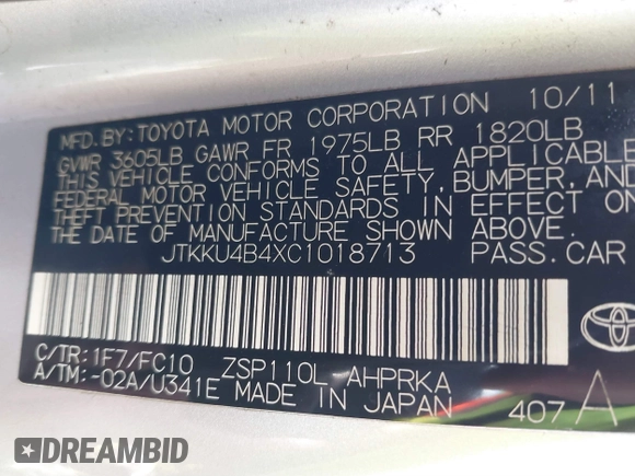 2012 Scion xD with VIN JTKKU4B4XC1018713, listed as a IAAI auction lot 41685966 with 232,623 mi miles and . Bid and sale history available at DreamBid. Image 9.