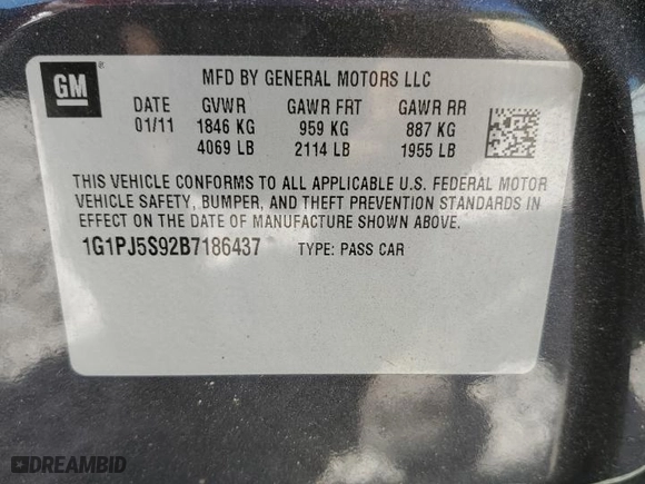 2011 Chevrolet Cruze ECO w/1XF with VIN 1G1PJ5S92B7186437, listed as a Copart auction lot 60002644 with 132,251 mi miles and Non Repairable. Bid and sale history available at carsss.com. Image 12.