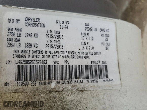 1995 Jeep Grand Cherokee Laredo z VIN 1J4GZ58S2SC578183, wystawiony jako Copart lot #61665955 z przebiegiem 341 135 mil mil oraz Szkoda całkowita • Salvage title. Historia ofert i sprzedaży dostępna na DreamBid. Obrazek 13.