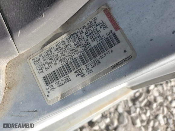 2000 Toyota Celica GTS with VIN JTDDY32T7Y0026545, listed as a Copart auction lot 44401055 with 238,193 mi miles and Salvage Title. Bid and sale history available at carsss.com. Image 12.