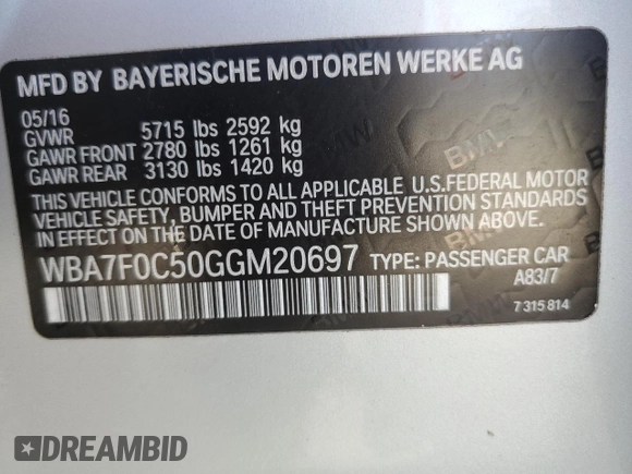 2016 BMW 7 Series 750i with VIN WBA7F0C50GGM20697, listed as a Copart auction lot 78850524 with 126,518 mi miles and Salvage Title. Bid and sale history available at carsss.com. Image 12.