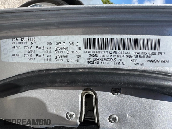 2017 Ram 1500 Tradesman with VIN 1C6RR7KG2HS732427, listed as a Copart auction lot 47823675 with 105,715 mi miles and Salvage title. Bid and sale history available at DreamBid. Image 15.