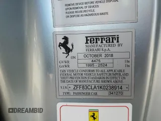 2019 Ferrari 812 z VIN ZFF83CLA1K0238914, wystawiony jako Copart lot #73543634 z przebiegiem 9 833 mil mil oraz Szkoda całkowita • Salvage title. Historia ofert i sprzedaży dostępna na DreamBid. Obrazek 12.