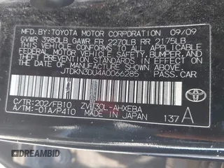 2010 Toyota Prius II z VIN JTDKN3DU4A0066285, wystawiony jako IAAI lot #42170292 z przebiegiem 227 600 mil mil oraz . Historia ofert i sprzedaży dostępna na DreamBid. Obrazek 9.