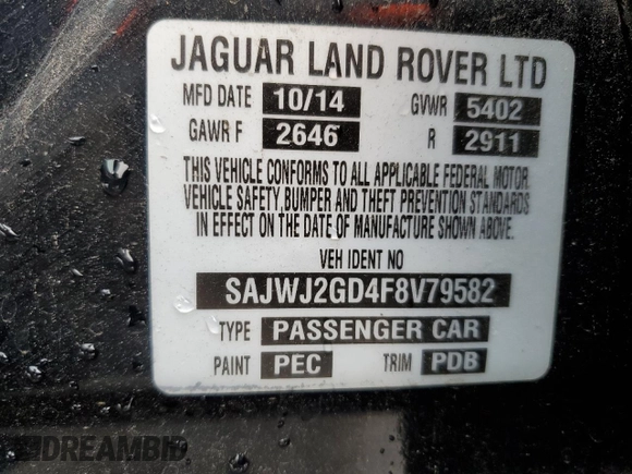2015 Jaguar XJ Portfolio z VIN SAJWJ2GD4F8V79582, wystawiony jako Copart lot #42121395 z przebiegiem 65 017 mil mil oraz Szkoda całkowita • Salvage title. Historia ofert i sprzedaży dostępna na DreamBid. Obrazek 12.