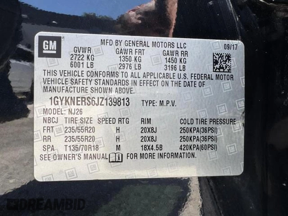 2018 Cadillac XT5 Premium Luxury FWD with VIN 1GYKNERS6JZ139813, listed as a Copart auction lot 65519875 with 96,567 mi miles and Non repairable. Bid and sale history available at DreamBid. Image 15.