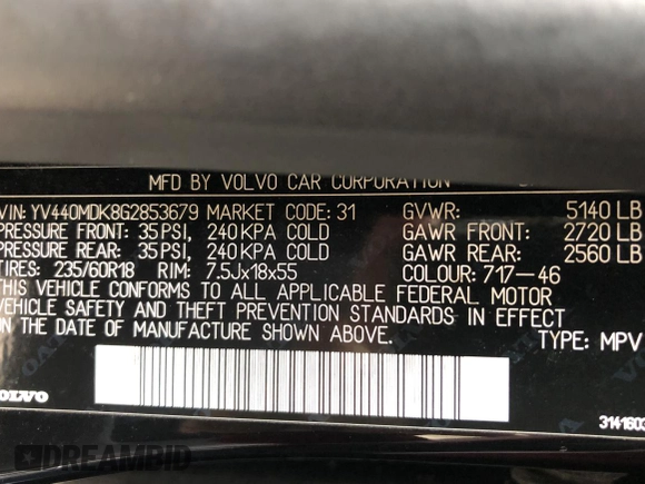 2016 Volvo XC60 T5 Drive-E Premier with VIN YV440MDK8G2853679, listed as a Copart auction lot 81319234 with 162,568 mi miles and Clean Title. Bid and sale history available at carsss.com. Image 10.
