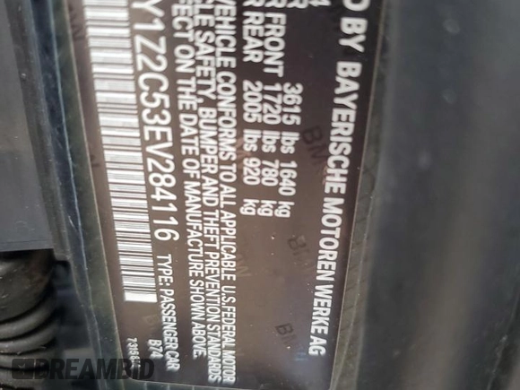 2014 BMW i3 with VIN WBY1Z2C53EV284116, listed as a Copart auction lot 47068395 with 2,304 mi miles and Non Repairable. Bid and sale history available at carsss.com. Image 13.