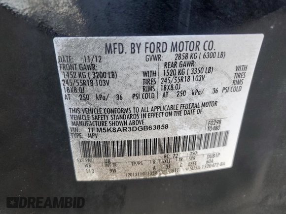 2013 Ford Utility Police Interceptor with VIN 1FM5K8AR3DGB63858, listed as a Copart auction lot 42256695 with 162,636 mi miles and Salvage Title. Bid and sale history available at carsss.com. Image 14.