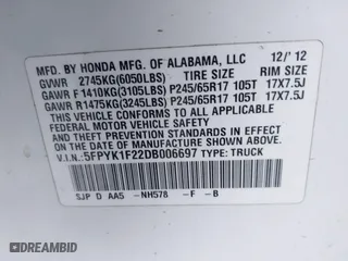 2013 Honda Ridgeline RT with VIN 5FPYK1F22DB006697, listed as a IAAI auction lot 41421707 with 233,724 mi miles. Bid and sale history available at carsss.com. Image 9.