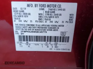 2019 Ford Edge SEL with VIN 2FMPK4J94KBC45779, listed as a Copart auction lot 57243075 with 48,239 mi miles and Salvage title. Bid and sale history available at DreamBid. Image 14.