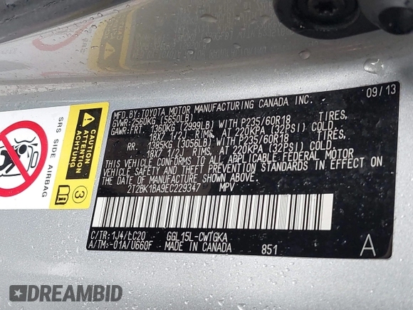 2014 Lexus RX 350 с VIN 2T2BK1BA9EC229347, выставлен на аукционе IAAI как лот 42311261 с пробегом 151 424 миль миль и . История ставок и продаж доступна на DreamBid. Изображение 9.