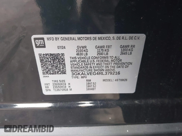 2024 GMC Terrain SLT с VIN 3GKALVEG4RL379216, выставлен на аукционе IAAI как лот 41887426 с пробегом 5 906 миль миль и . История ставок и продаж доступна на DreamBid. Изображение 9.