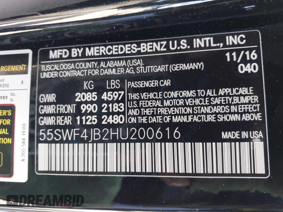 2017 Mercedes-Benz C 300 with VIN 55SWF4JB2HU200616, listed as a IAAI auction lot 41965346 with 49,716 mi miles and . Bid and sale history available at carsss.com. Image 9.