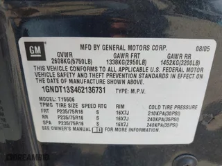 2006 Chevrolet TrailBlazer LS with VIN 1GNDT13S462136731, listed as a IAAI auction lot 41834557 with 217,409 mi miles. Bid and sale history available at carsss.com. Image 9.