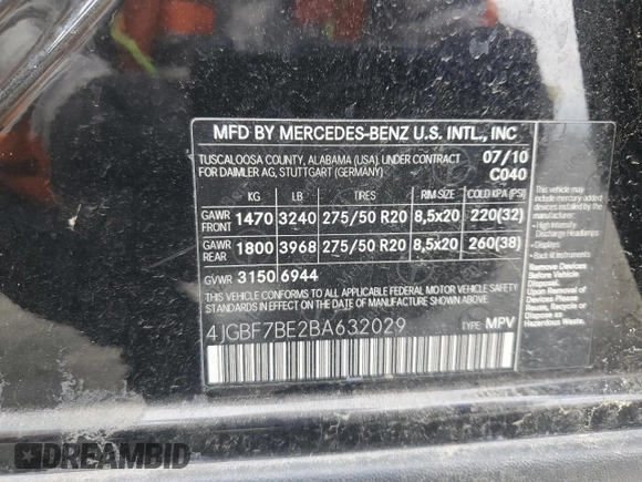 2011 Mercedes-Benz GL 450 with VIN 4JGBF7BE2BA632029, listed as a Copart auction lot 72476714 with 178,752 mi miles and Clean Title. Bid and sale history available at DreamBid. Image 12.