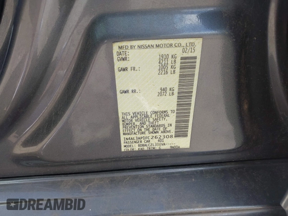 2015 Nissan Altima SV z VIN 1N4AL3AP1FC262308, wystawiony jako IAAI lot #42353484 z przebiegiem 149 600 mil mil oraz . Historia ofert i sprzedaży dostępna na DreamBid. Obrazek 9.