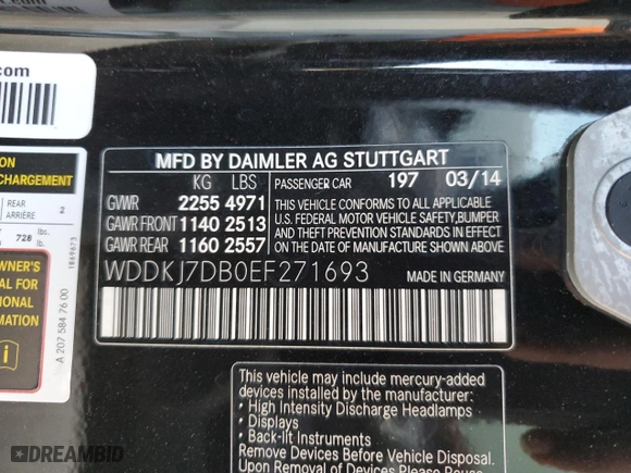 2014 Mercedes-Benz E-Class E 550 with VIN WDDKJ7DB0EF271693, listed as a Copart auction lot 74962174 with 152,337 mi miles and Salvage Title. Bid and sale history available at carsss.com. Image 13.