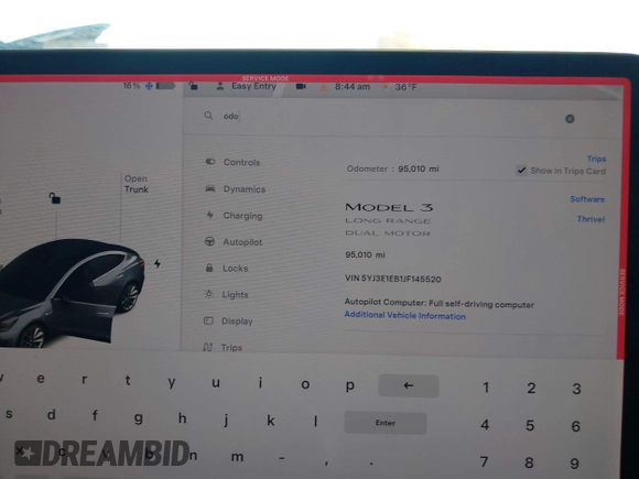 2018 Tesla Model 3 Long Range Battery with VIN 5YJ3E1EB1JF145520, listed as a IAAI auction lot 41360939 with 95,010 mi miles and . Bid and sale history available at DreamBid. Image 7.