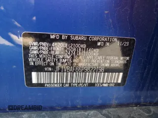 2023 Subaru WRX Premium with VIN JF1VBAF66P9822198, listed as a Copart auction lot 62338545 with 16,013 mi miles and Salvage title. Bid and sale history available at DreamBid. Image 12.