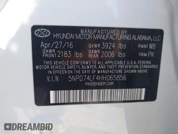 2017 Hyundai Elantra SE with VIN 5NPD74LF4HH065856, listed as a IAAI auction lot 42076642 with 194,335 mi miles and . Bid and sale history available at DreamBid. Image 9.