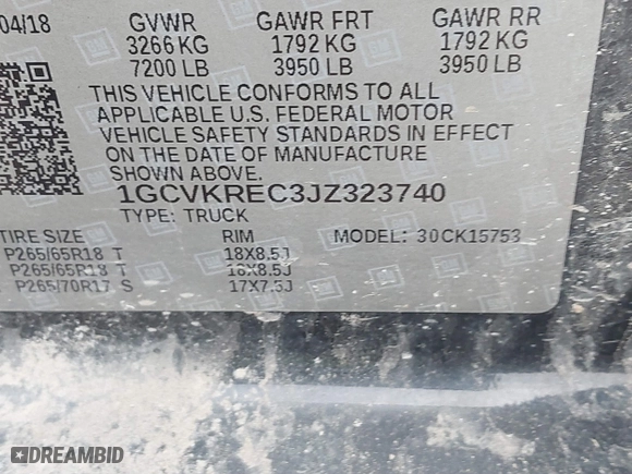 2018 Chevrolet Silverado 1500 LT with VIN 1GCVKREC3JZ323740, listed as a IAAI auction lot 41636517 with 198,422 mi miles. Bid and sale history available at carsss.com. Image 9.