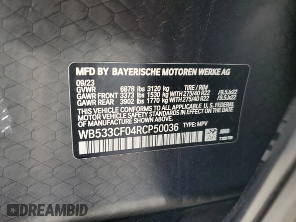 2024 BMW iX M60 with VIN WB533CF04RCP50036, listed as a Copart auction lot 47402505 with 9,345 mi miles and Salvage Title. Bid and sale history available at carsss.com. Image 14.