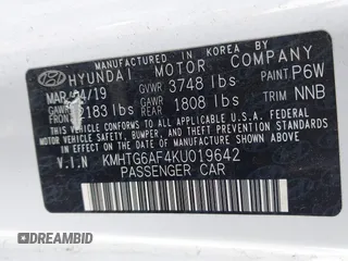 2019 Hyundai Veloster 2.0 with VIN KMHTG6AF4KU019642, listed as a IAAI auction lot 41885392 with 96,340 mi miles. Bid and sale history available at carsss.com. Image 9.