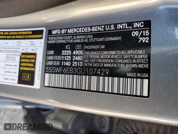 2016 Mercedes-Benz C 450 AMG with VIN 55SWF6EB3GU107429, listed as a Copart auction lot 52775825 with 85,991 mi miles and Salvage title. Bid and sale history available at DreamBid. Image 12.