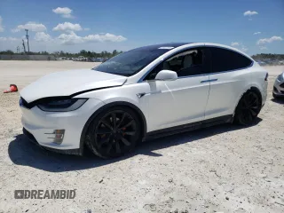 2017 Tesla Model X P90D with VIN 5YJXCAE45HF075748, listed as a Copart auction lot 63442394 with 126,746 mi miles and Salvage Title. Bid and sale history available at carsss.com. Image 1.