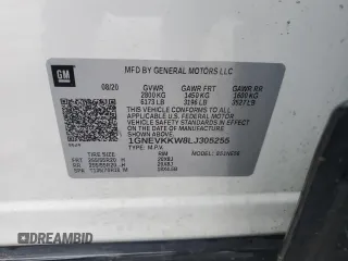 2020 Chevrolet Traverse Premier with VIN 1GNEVKKW8LJ305255, listed as a Copart auction lot 58295525 with 57,048 mi miles and Salvage title. Bid and sale history available at DreamBid. Image 13.