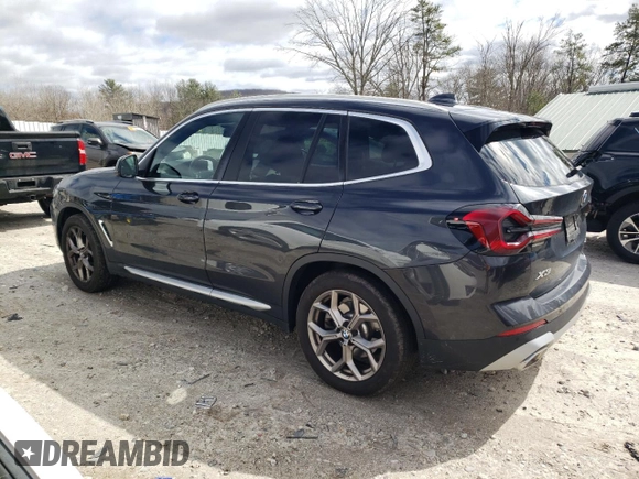 2022 BMW X3 xDrive30i with VIN 5UX53DP07N9K59614, listed as a Copart auction lot 45942415 with 27,961 mi miles and Salvage Title. Bid and sale history available at DreamBid. Image 2.