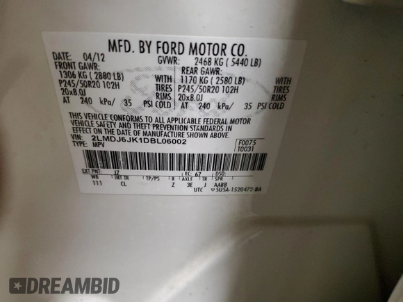 2013 Lincoln MKX with VIN 2LMDJ6JK1DBL06002, listed as a Copart auction lot 49215835 with 196,888 mi miles and Salvage Title. Bid and sale history available at carsss.com. Image 13.