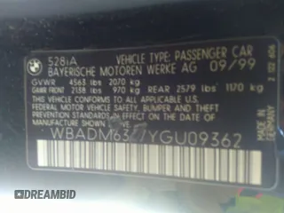 2000 BMW 5 Series 528i z VIN WBADM6347YGU09362, wystawiony jako IAAI lot #31257286 z przebiegiem Nie podano mil oraz . Historia ofert i sprzedaży dostępna na DreamBid. Obrazek 9.