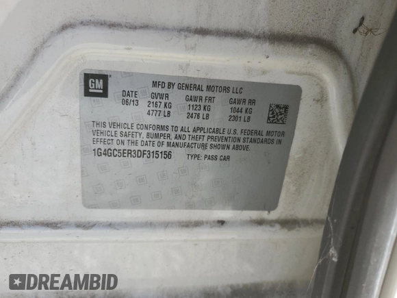 2013 Buick LaCrosse Leather with VIN 1G4GC5ER3DF315156, listed as a Copart auction lot 76005334 with 133,248 mi miles and Salvage Title. Bid and sale history available at carsss.com. Image 12.