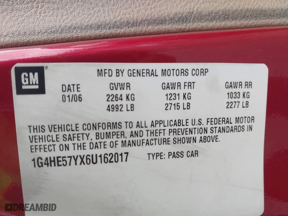 2006 Buick Lucerne CXS with VIN 1G4HE57YX6U162017, listed as a IAAI auction lot 41907074 with 106,909 mi miles. Bid and sale history available at carsss.com. Image 9.