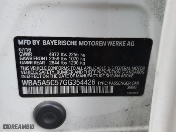 2016 BMW 5 Series 528i with VIN WBA5A5C57GG354426, listed as a Copart auction lot 46625685 with 0 mi miles and Salvage Title. Bid and sale history available at carsss.com. Image 13.