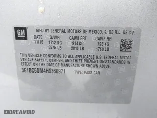 2017 Chevrolet Cruze LS with VIN 3G1BC5SM4HS560971, listed as a IAAI auction lot 42046385 with 114,694 mi miles. Bid and sale history available at carsss.com. Image 9.